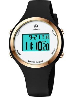 Women's Black White Quartz Chronograph Waterproof Outdoor Sport Digital Watch